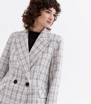 New Look Off White Check Boucle Blazer